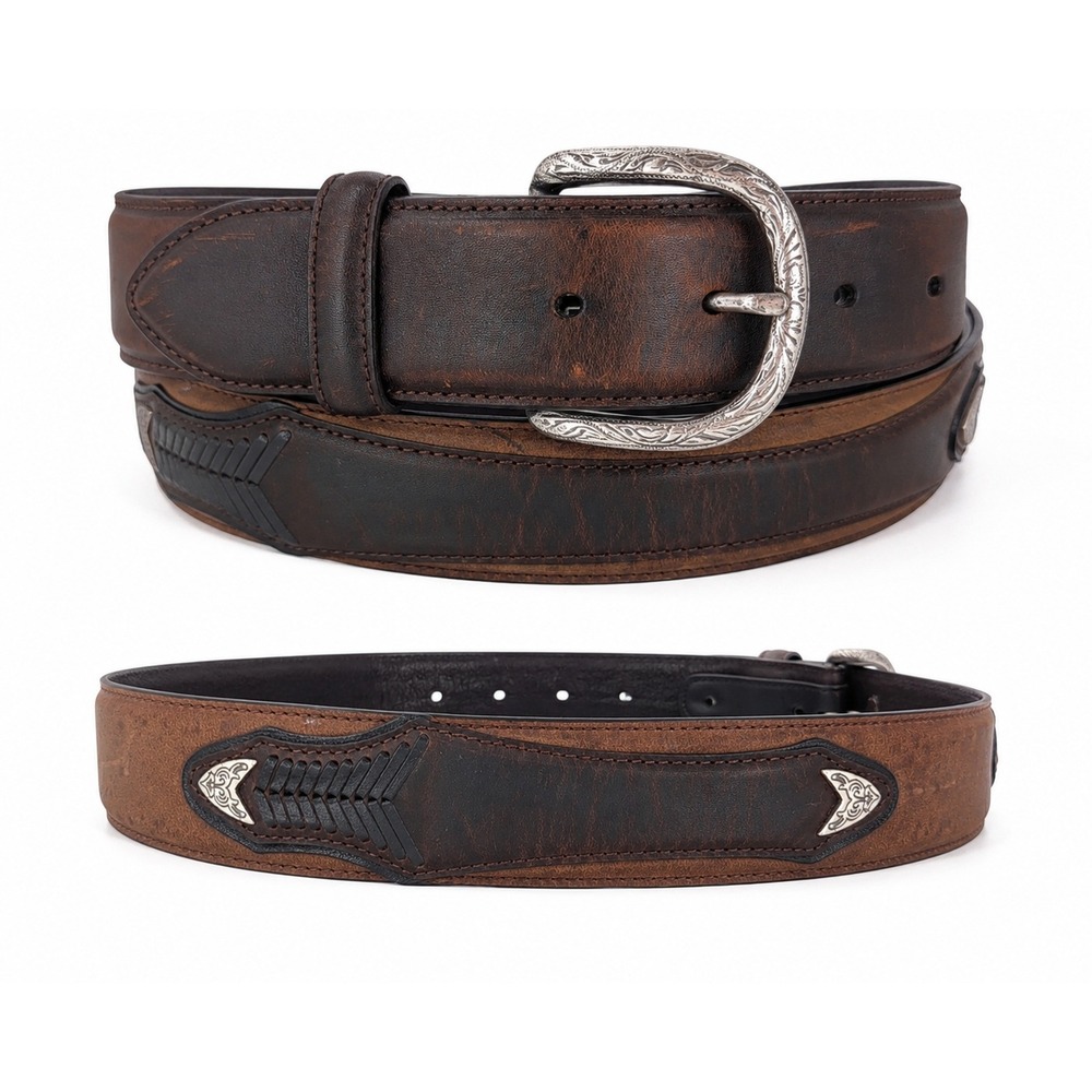 Resistol Western Belt Mens 32 Brown Full‎ Grain Leather Engraved Buckle Cowboy